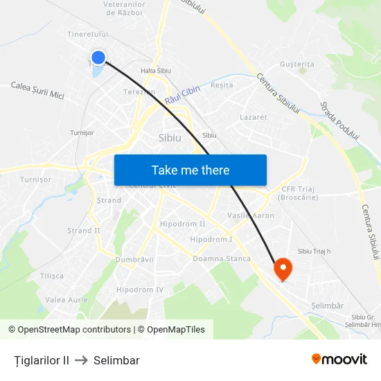 Țiglarilor II to Selimbar map