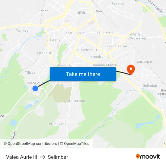 Valea Aurie III to Selimbar map