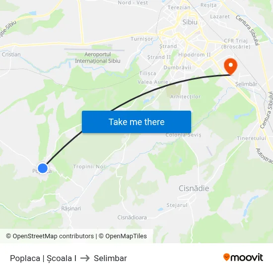 Poplaca | Școala I to Selimbar map