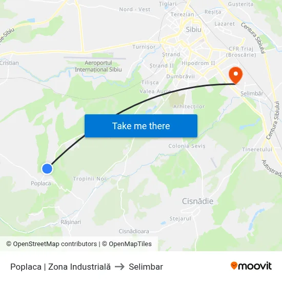 Poplaca | Zona Industrială to Selimbar map