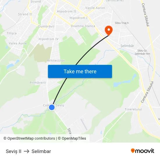 Seviș II to Selimbar map