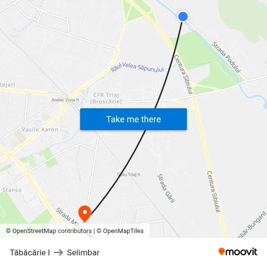 Tăbăcărie I to Selimbar map