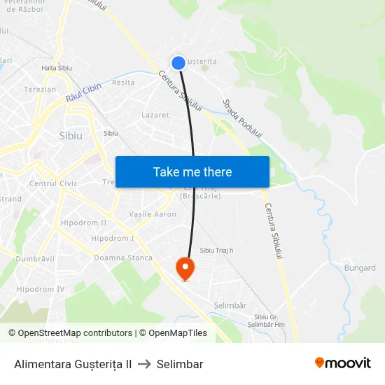 Alimentara Gușterița II to Selimbar map