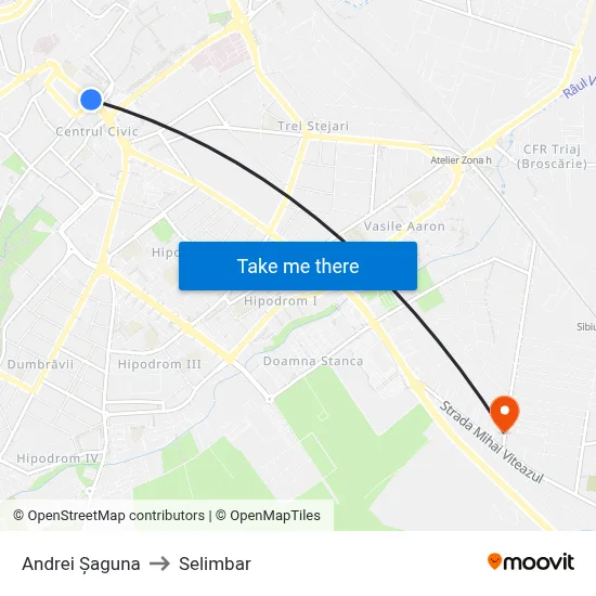 Andrei Șaguna to Selimbar map