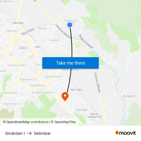 Smârdan I to Selimbar map