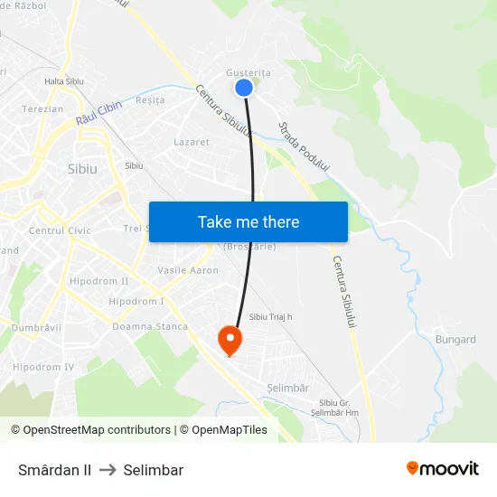 Smârdan II to Selimbar map