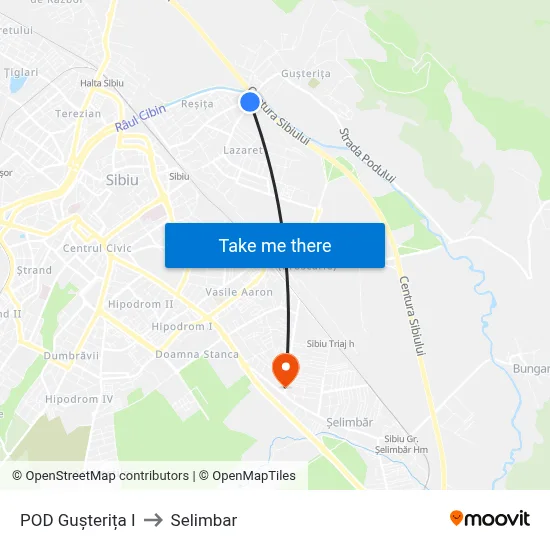 POD Gușterița I to Selimbar map