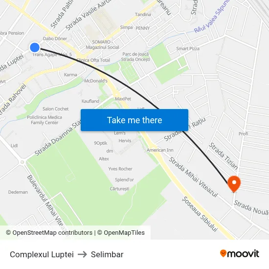 Complexul Luptei to Selimbar map