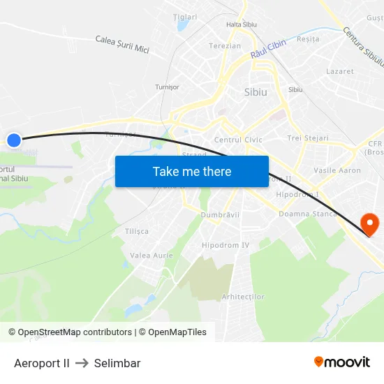 Aeroport II to Selimbar map