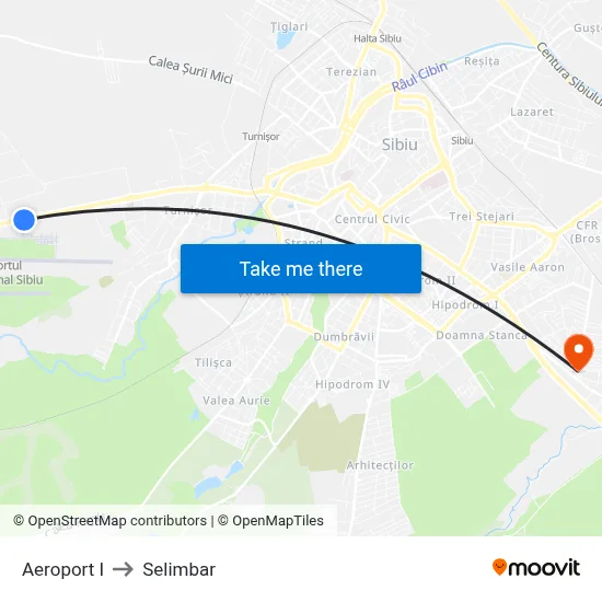 Aeroport I to Selimbar map