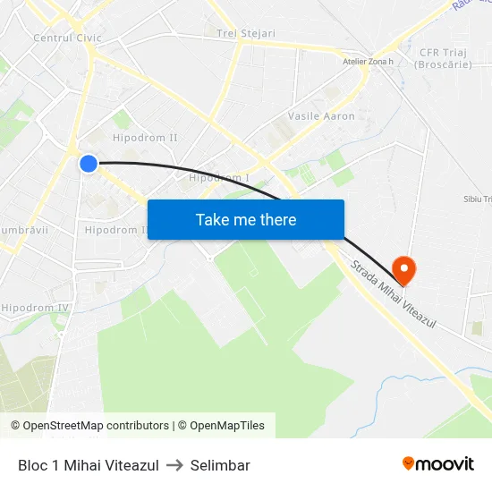 Bloc 1 Mihai Viteazul to Selimbar map