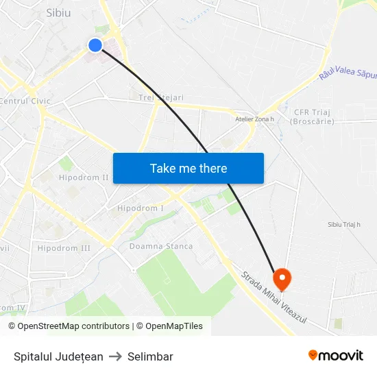 Spitalul Județean to Selimbar map