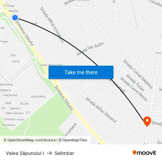 Valea Săpunului I to Selimbar map