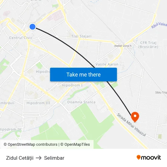 Zidul Cetăţii to Selimbar map
