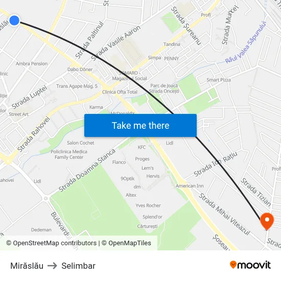 Mirăslău to Selimbar map
