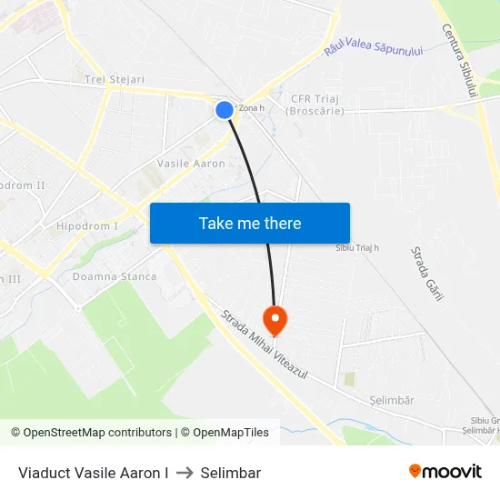 Viaduct Vasile Aaron I to Selimbar map