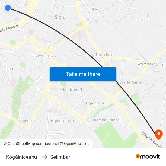 Kogălniceanu I to Selimbar map