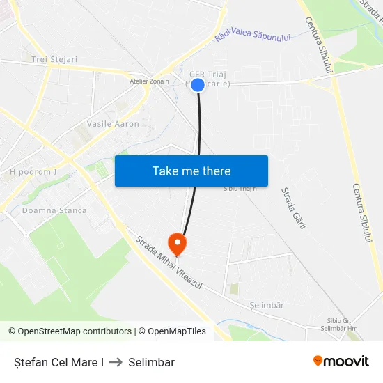 Ștefan Cel Mare I to Selimbar map