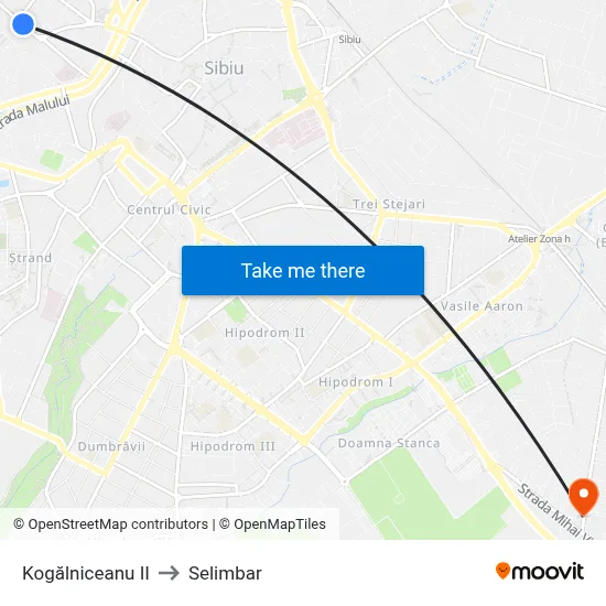 Kogălniceanu II to Selimbar map
