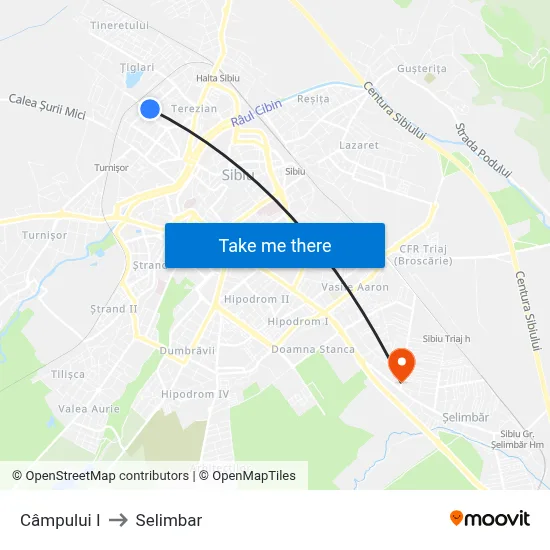 Câmpului I to Selimbar map