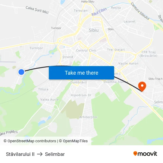 Stăvilarului II to Selimbar map