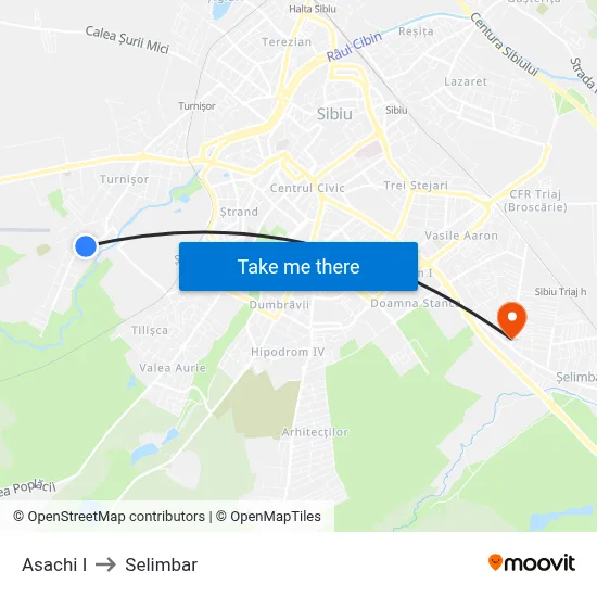 Asachi I to Selimbar map
