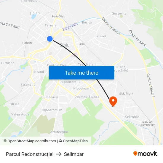 Parcul Reconstrucției to Selimbar map
