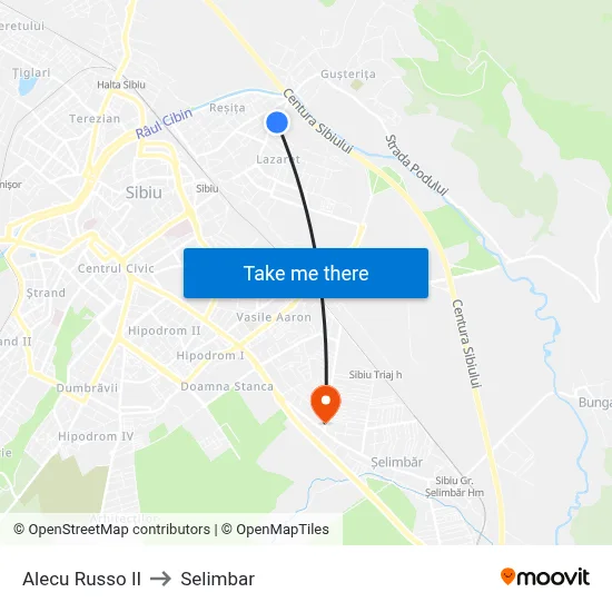 Alecu Russo II to Selimbar map