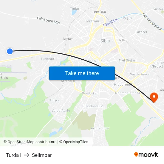 Turda I to Selimbar map