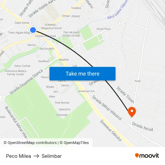 Peco Milea to Selimbar map