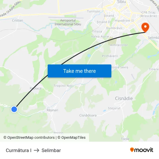 Curmătura I to Selimbar map
