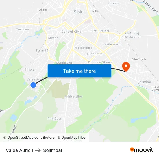Valea Aurie I to Selimbar map