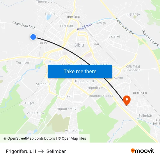 Frigoriferului I to Selimbar map