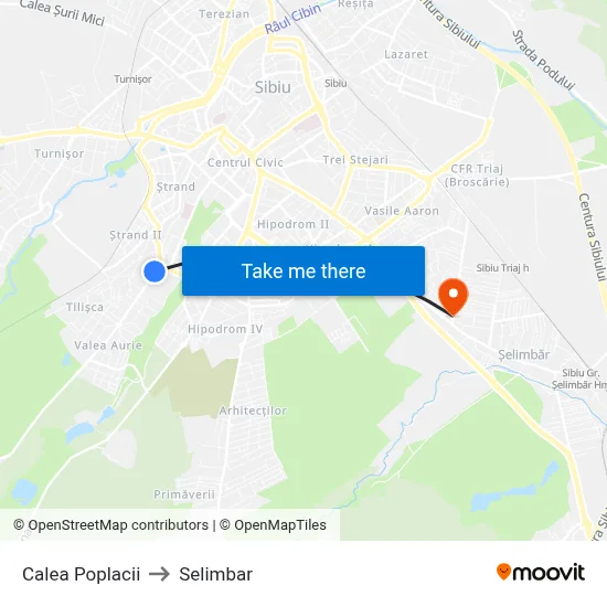 Calea Poplacii to Selimbar map