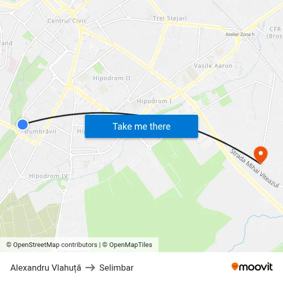 Alexandru Vlahuță to Selimbar map
