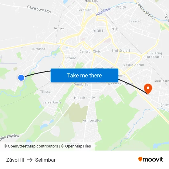 Zăvoi III to Selimbar map