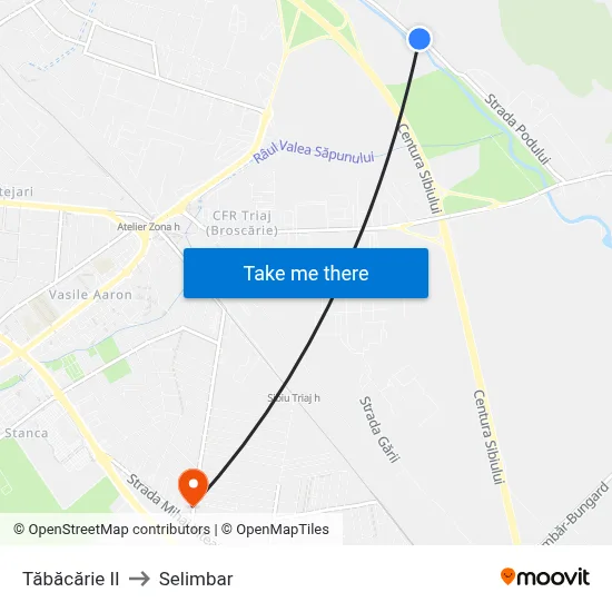 Tăbăcărie II to Selimbar map