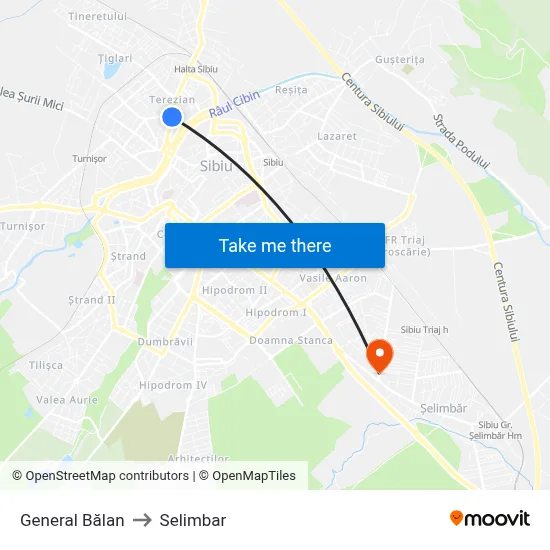 General Bălan to Selimbar map