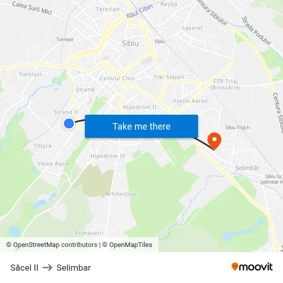Săcel II to Selimbar map