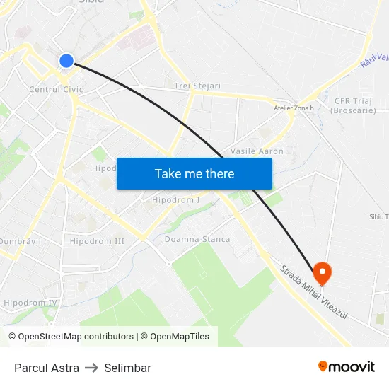 Parcul Astra to Selimbar map