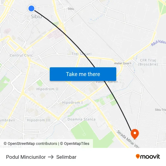 Podul Minciunilor to Selimbar map