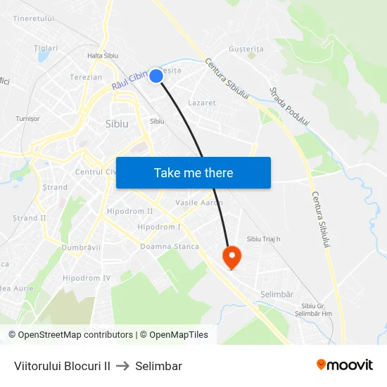 Viitorului Blocuri II to Selimbar map