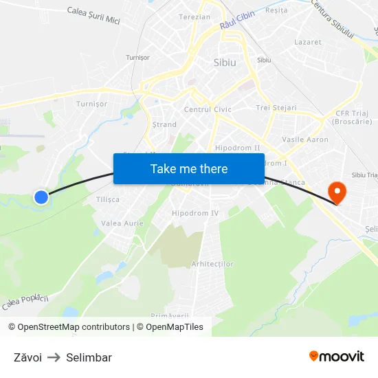 Zăvoi to Selimbar map