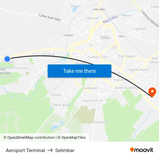 Aeroport Terminal to Selimbar map