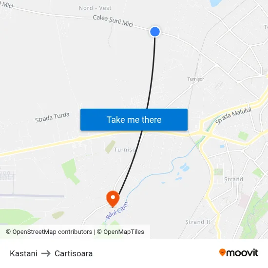 Kastani to Cartisoara map