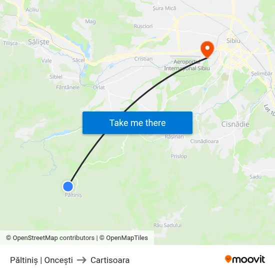Păltiniș | Oncești to Cartisoara map