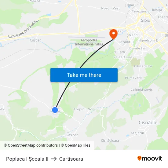 Poplaca | Școala II to Cartisoara map