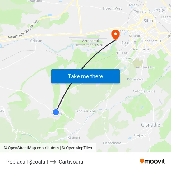 Poplaca | Școala I to Cartisoara map