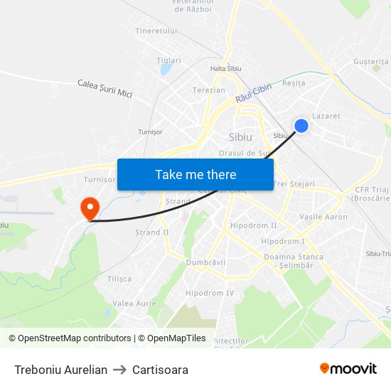 Treboniu Aurelian to Cartisoara map