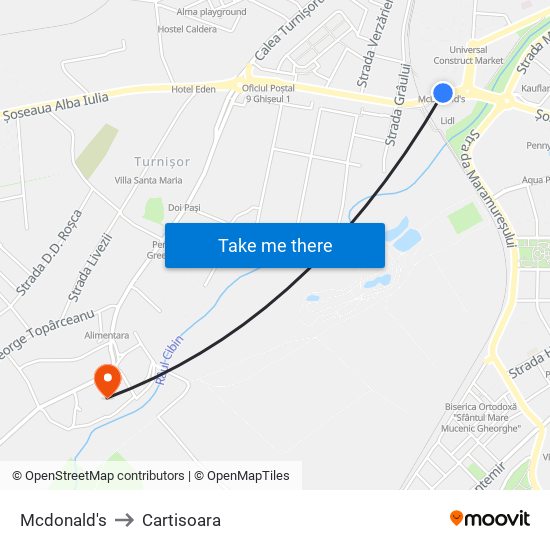 Mcdonald's to Cartisoara map